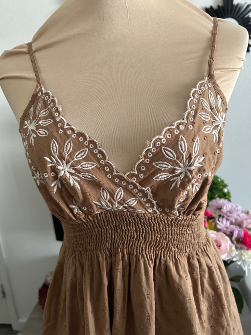 Speed Control Brown Embroidered Spaghetti-Strap Sundress - Picture 2 of 6
